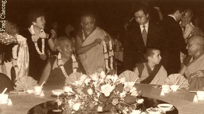 Guests of honor, left to right: Ven. Ribur Rinpoche, Lama Zopa Rinpoche, Lama Osel Rinpoche and resident Geshe Dawa