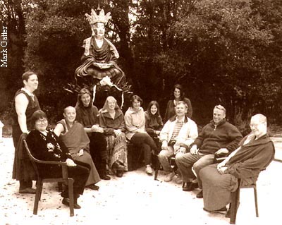 FPMT International Office, 1998. Left to right: Ven. Constance Miller, Sharon Gross, Ven. Robina Courtin, Petra McWilliams, Holly Ansett, Holly Strom, Julia Hengst, Jaffa Elias, Harvey Horrocks, Tubten Pende, Ven. Paul LeMay