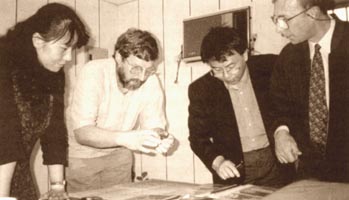 Huang Chun Roo, Rudi Harderwijk, Salim Lee and Peter Kedge in the statue designer's office, Taipei.