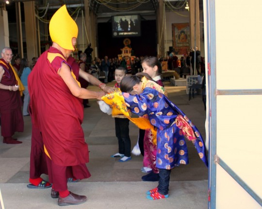 Lama Zopa Rinpoche entering the Great Stupa of Universal Compassion for the long life puja, Australia, September 19, 2014. Photo by Laura Miller.
