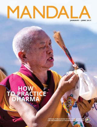 COVER: Lama Zopa Rinpoche during an Amitabha Buddha celebration at Buddha Amitabha Pure Land, Washington, US, October 2016. Photo by Chris Major.