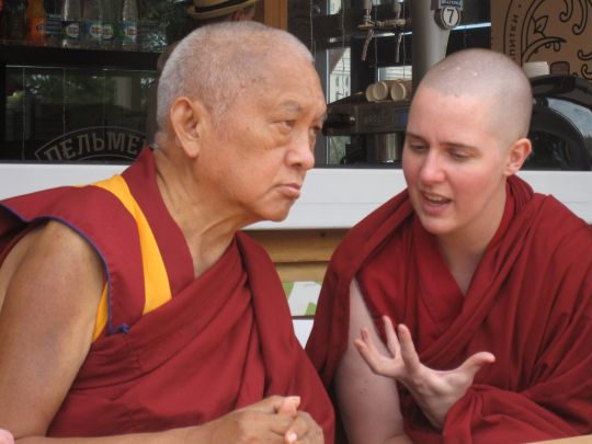 Lama Zopa Rinpoche and Ven. Lozang Yönten, Russia, 2015. Photo by Ven. Tenzin Chodron.
