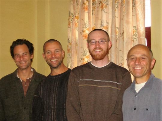Left to right: Roommates John, Thinj, Drew, and Mark Kacik, Kopan Monastery, 2008. Photo courtesy of Mark Kacik.