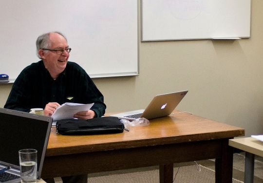 Dr. Roger Jackson teaches at class in Tibetan translation at Maitripa College, Portland, OR, USA, March 2016. Photo by Marc Sakamoto.