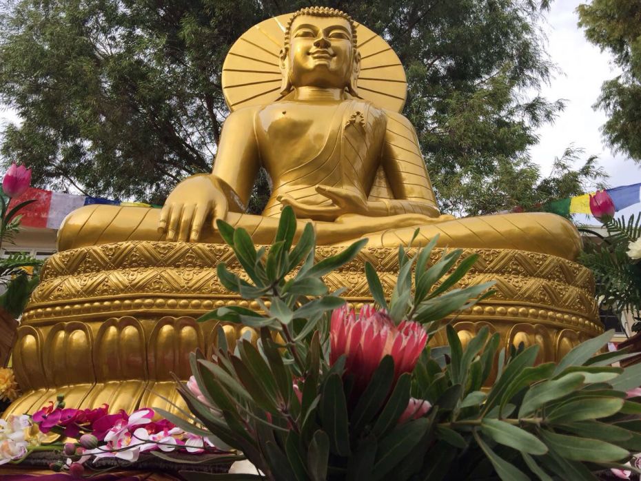 Buddha statue prior to offering gold-leaf at the Guru bumtsog, Hobart, Tasmania, June 2016. Photo courtesy of Stephanie Brennan.