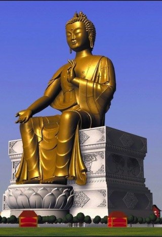 Simulation of the large Maitreya Buddha statue to be built by the Maitreya Projects. 