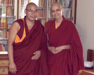 The newly ordained Ven. Gyalten Samten (right) with Geshe Sherab, Sera Je Monastery, November 2012. Photo by Bill Kane.