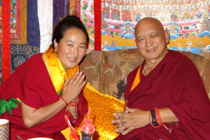 Khadro-la and Lama Zopa Rinpoche meeting at Kopan Monastery, April 2013. Photo by Ven. Roger Kunsang.