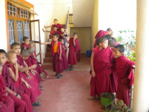 Young monks wait in line to be seen by Tashi Lhunpo Health Care Centre staff. Photo courtesy of Tashi Lhunpo Monastery.