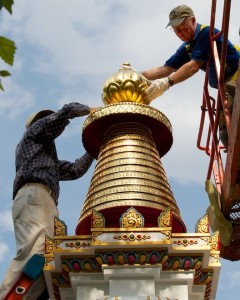Finishing stupa pinnacle Kadampa Center May 2013