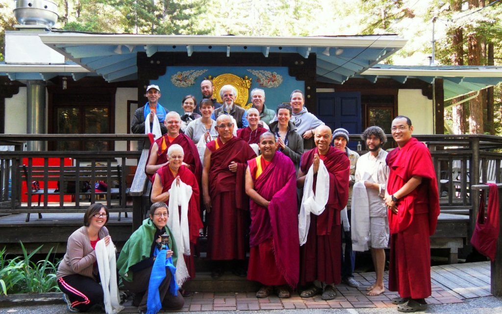 Jangste Chöje with Vajrapani staff and guest at end of retreat, June 2013. Photo courtesy of Vajrapani.
