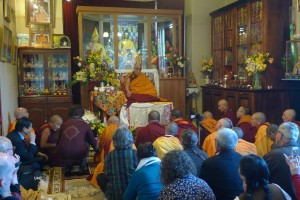 His Holiness the Dalai Lama met students at Dhargyey Buddhist Centre, July 2013. Photo courtesy of Phillipa Rutherford.