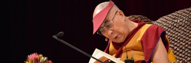 His Holiness going through the teaching text Jewel Lamp: A Praise of Bodhichitta by Khunu Rinpoche, Sydney, Australia, 2013. Photo courtesy of DLIA.