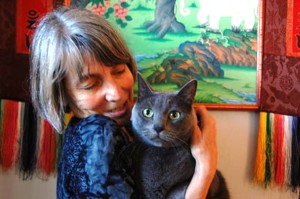 Amy Cayton with cat. Photo by Amrita Cayton.