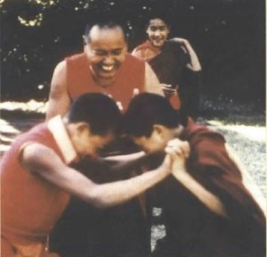Lama Yeshe with boys from the Mount Everest Center