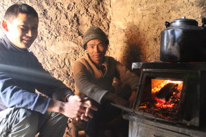 Lopsang (left) and teahouse owner during our trek into Tsum, November 2012. Photo courtesy of Jane Marshall.