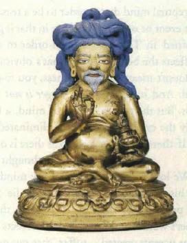 Image of Tangtong Gyalpo holding a medicinal pill and longevity vase. Fifteenth century image in the Potala collection. Photo courtesy of Ulrich von Schroeder.