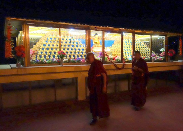 Lama Zopa Rinpoche circumambulating the 1000 buddhas at Kopan Monastery, Nepal, December 2, 2013. Photo by Ven. Roger Kunsang.