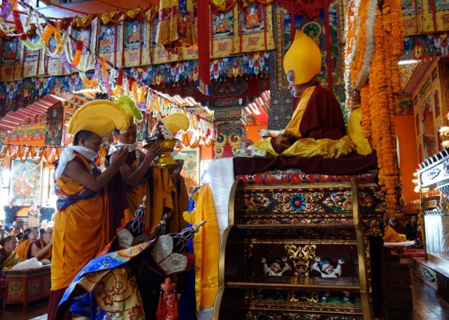Tsog during long life puja for Lama Zopa Rinpoche, Kopan Monastery, Nepal, December 9, 2013. Photo by Ven. Roger Kunsang.