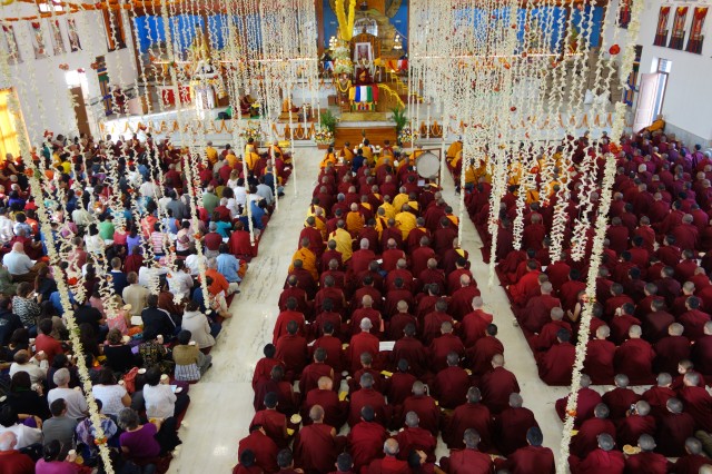 Long life puja for Lama Zopa Rinpoche, Drati Khangsten, Sera Je Monastic University, India, December 22, 2013. Photo by Ven. Roger Kunsang.