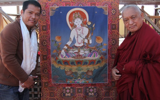 White Tara beaded thangka to be offered to His Holiness the Dalai Lama, November 2013. Photo by Ven. Roger Kunsang.