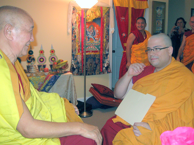 Ven. Losang Dondrub is ordained by Gyumed Khensur Rinpoche Lobsang Jampa ordained, Guhyasamaja Center, October 2013.