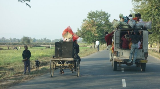 Driving to Nalanda, Bihar, India, February, 2014. Photo by Ven. Roger Kunsang.