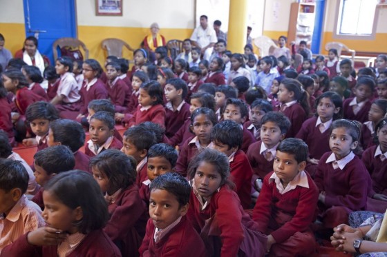 Children from Maitreya School and Tara Children's Home at Root Institute, Bodhgaya, India, March 2014. Photo by Andy Melnic.