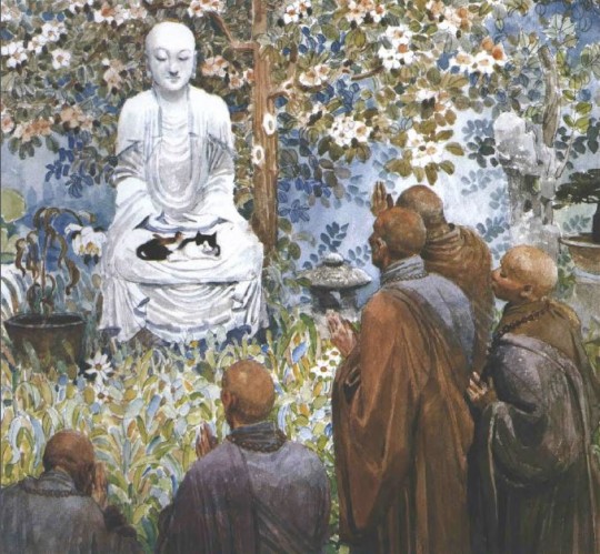 Illustration from Buddha in the Garden by David Bouchard and Zhong-Yang Huang, published in 2001 by Raincoast Books. Artwork ©2001 by Zhong-Yang Huang.