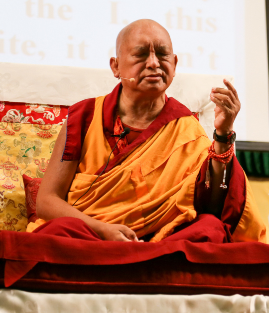 Lama Zopa Rinpoche teaching at Light of the Path Retreat, North Carolina, US, May 2014. Photo by Ven. Thubten Kunsang.