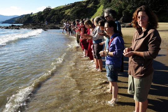 Making offerings to the beings in the ocean with Khadro-la, New Zealand, May 2014. Photos by Christian Bale. 