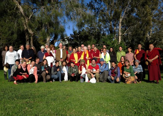 Khadro-la with retreat participants,  Mahamudra Centre, New Zealand, May 2014. Photo by Christian Bale.