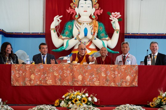 Press conference with His Holiness the Dalai Lama, Istituto Lama Tzong Khapa, June 12, 2014. Photo by Olivier Adam.