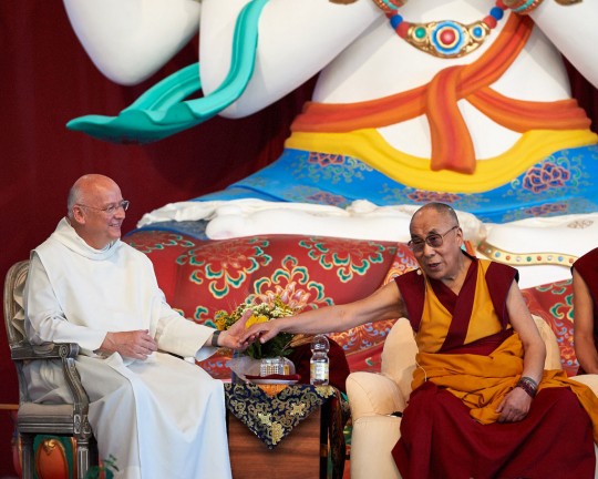 His Holiness the Dalai Lama with Father Laurence Freeman, Istituto Lama Tzong Khapa, Pomaia, Italy, June 13, 2014. Photo by Olivier Adam. 