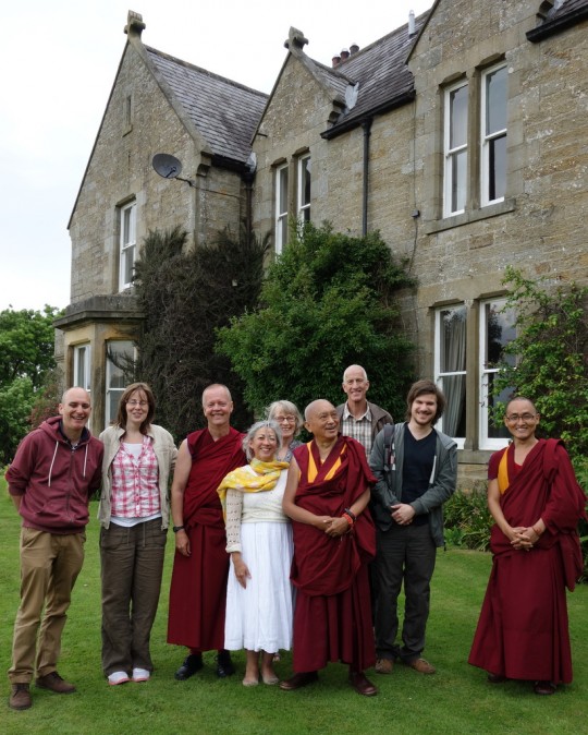 Lama Zopa Rinpoche at the potential site of Land of Joy, Northumberland, UK, July 2, 2014. Photo by Ven. Roger Kunsang.