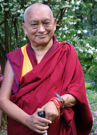 Lama Zopa Rinpoche in England, July 2014. Photo by Ven. Roger Kunsang.