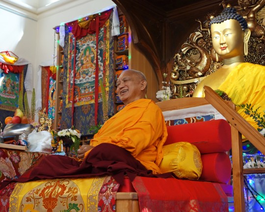 Lama Zopa Rinpoche at Jamyang Buddhist Centre, London, UK, July 2014. Photo by Ven. Roger Kunsang.
