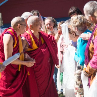 Lama Zopa Rinpoche arriving at Chenrezig Institute, Eudlo, Queensland, Australia, September 2014. Photo by Ven. Thubten Kunsang.