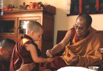 Osel meets His Holiness the Dalai Lama, Delhi, India. 1986