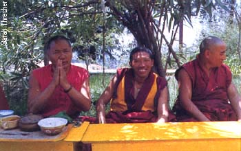 With Geshe Jampa Gyatso and Geshe Jampa Wangdu, Tushita, Dharamsala, 1983.