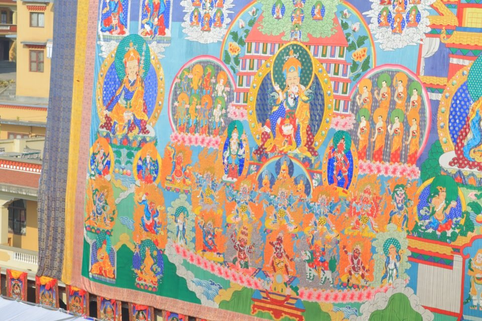 Large Padmasambhava Thangka and 100,000 Tsog Offerings at Khachoe Ghakyil Ling, Nepal