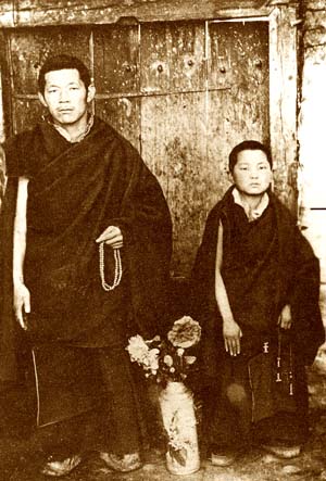 Ten year old Zopa Rinpoche in Pagri, Tibet in 1959 with Gyuto monk Ven Kelsang Tsering
